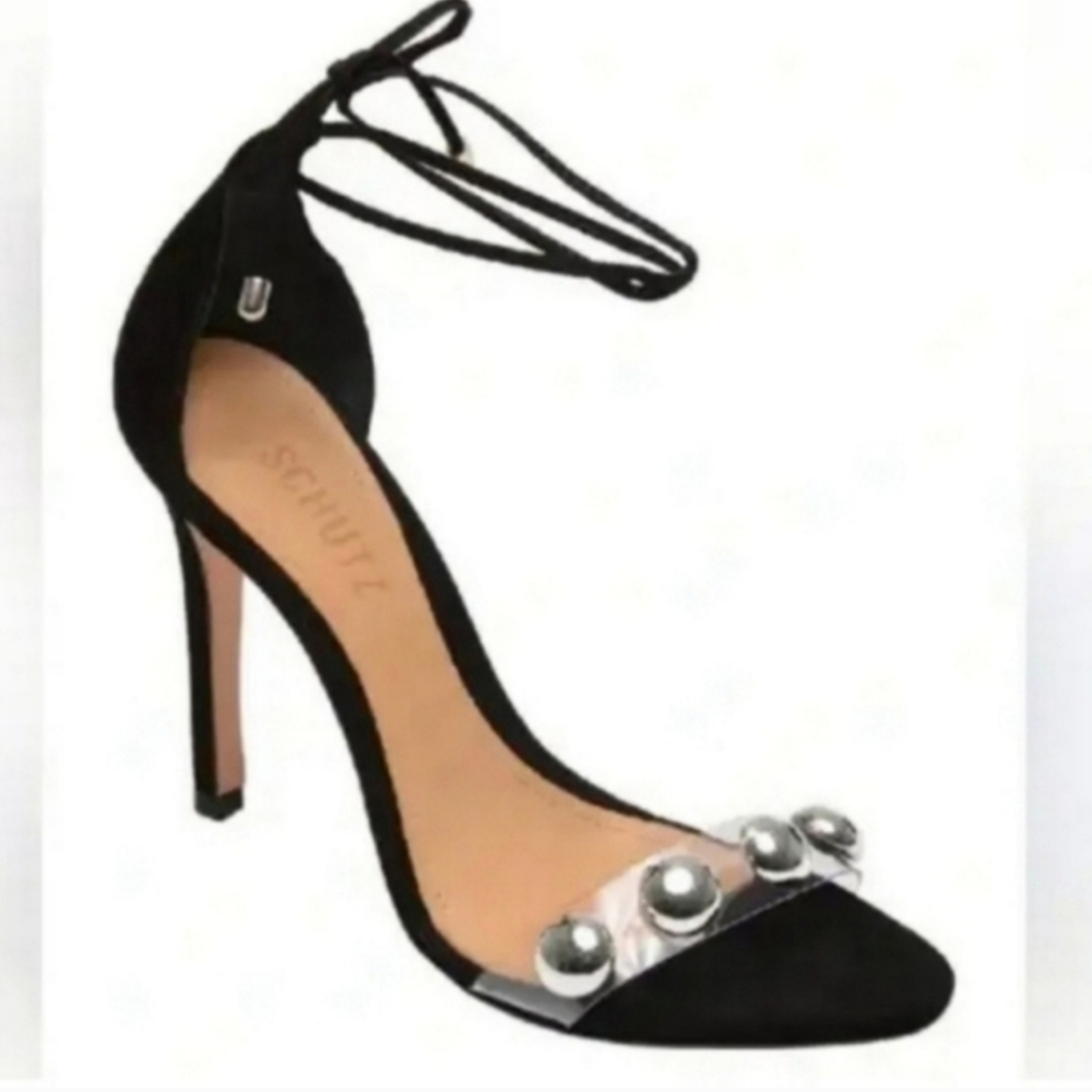 SCHUTZ Ramon Suede Tie Heels With Silver Metal Detail Size 8